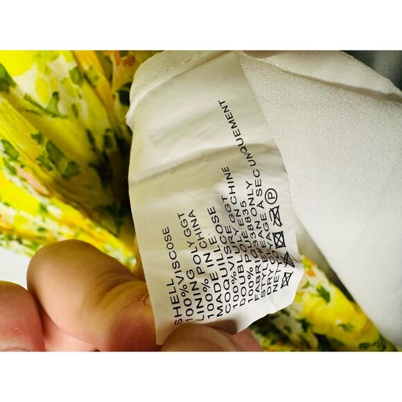 SHOSHANNA Yellow Floral Chiffon Short Flutter Sleeve Ruffle Hemline Dress size 0 - Picture 9 of 13